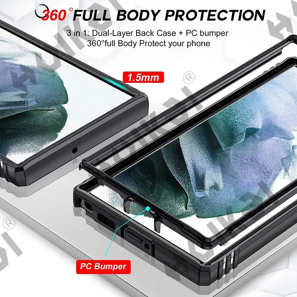 Case For Samsung S24 S23 Ultra S22 S21 S20 FE Note 20 Plus A54 A53 A33 A15 5G Heavy Duty with Camera 360 Degree Kickstand Cover
