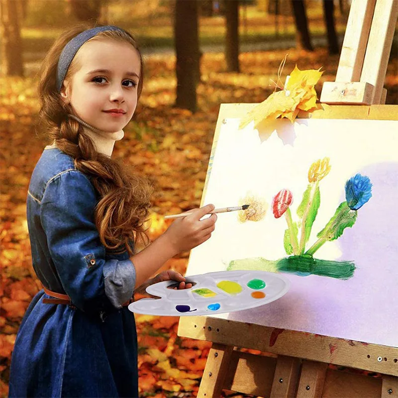 Palet Oval guas 10 buah palet plastik lukisan anak-anak palet lukis tangan palet kaki cat perlengkapan seni grafiti DIY