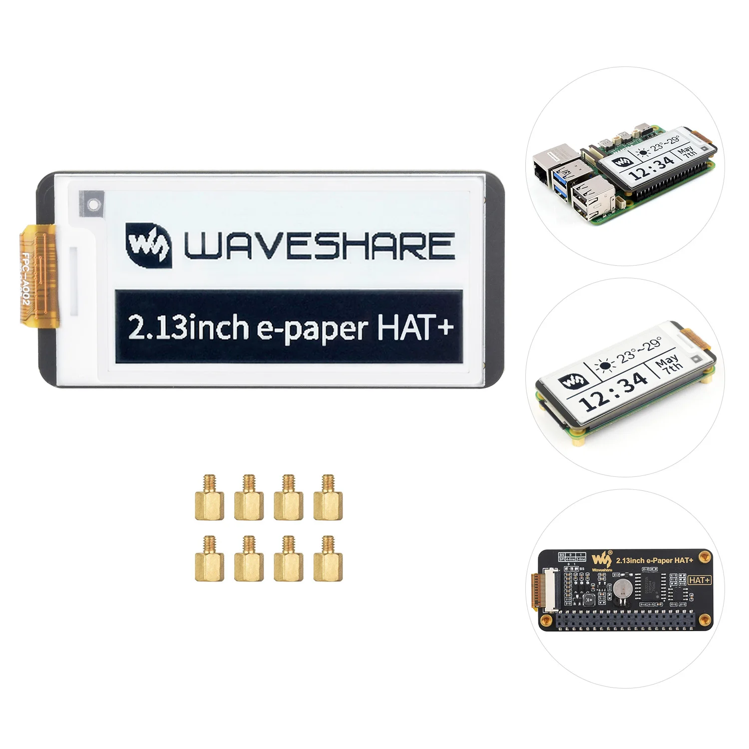 Waveshare 2.13inch E-Paper HAT+ for Raspberry Pi Zero/Zero W/5/4B/3B, E-Ink Display, 250x122 , Immersion Gold Process, SPI