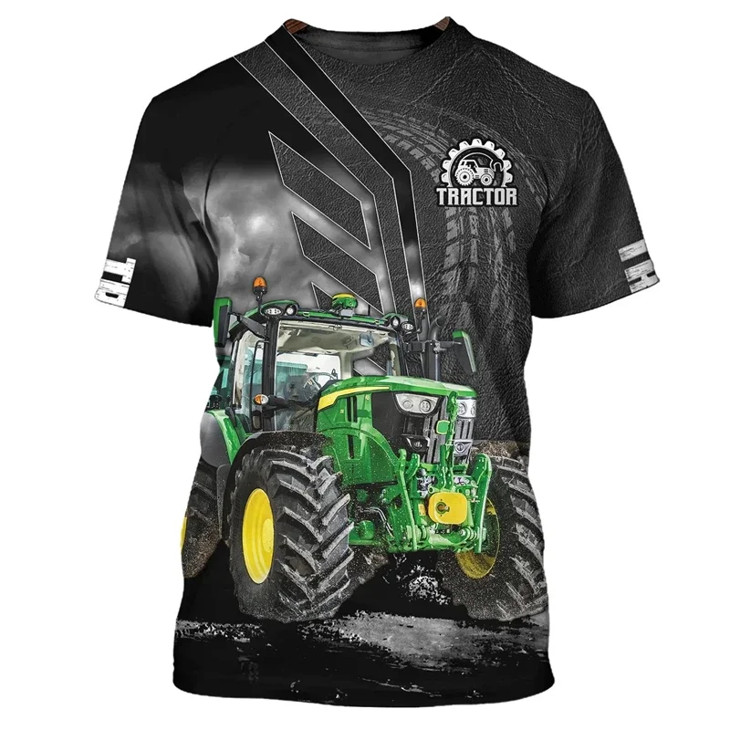 Men's Casual round Neck Short Sleeve T-Shirt Farm Tractor Graphic 3D Print Oversized Unisex Clothing