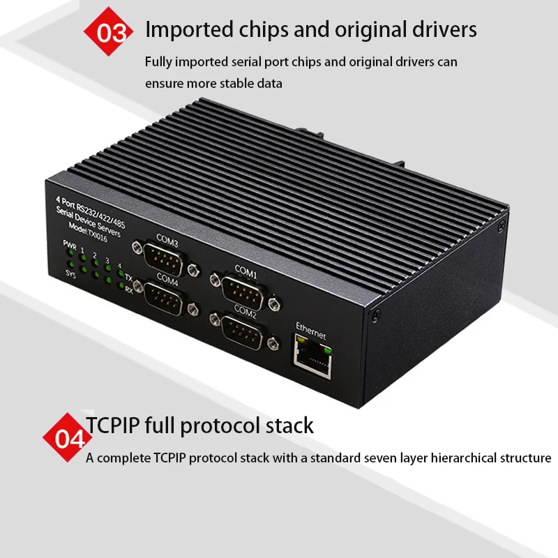 Serial network server Internet Splitter Adapter RJ45 Hub industrial grade RS232/485/422 serial to Ethernet converter rail type
