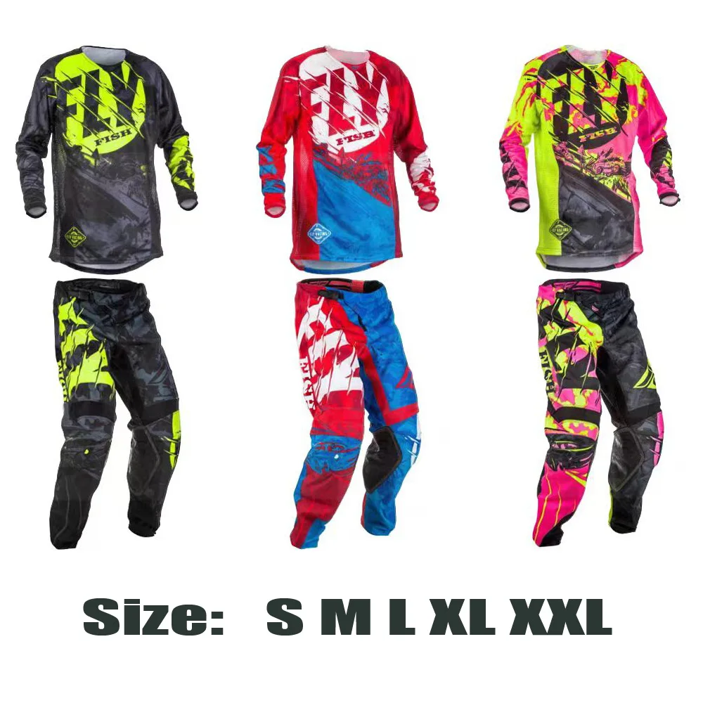 Off-road Fly Fish Kinetic Outlaw Adult Motocross Racing Jersey & Pant Riding Gear Combo Set Kinetic Outlaw MX ATV Neon Pink/Bk