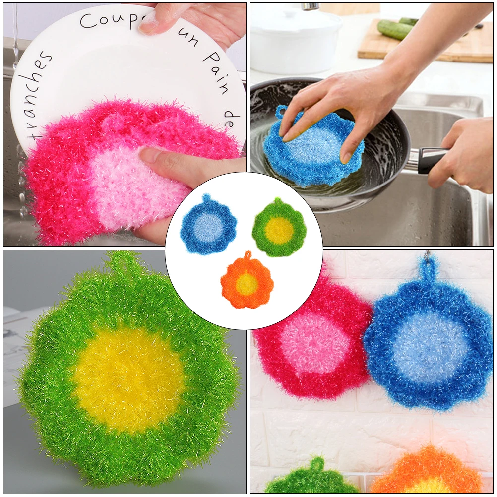

3pcs Flower Shaped Dish Towel Premium Polyester Silk Cleaning Cloth Kitchen Supply Strong Water for Tableware