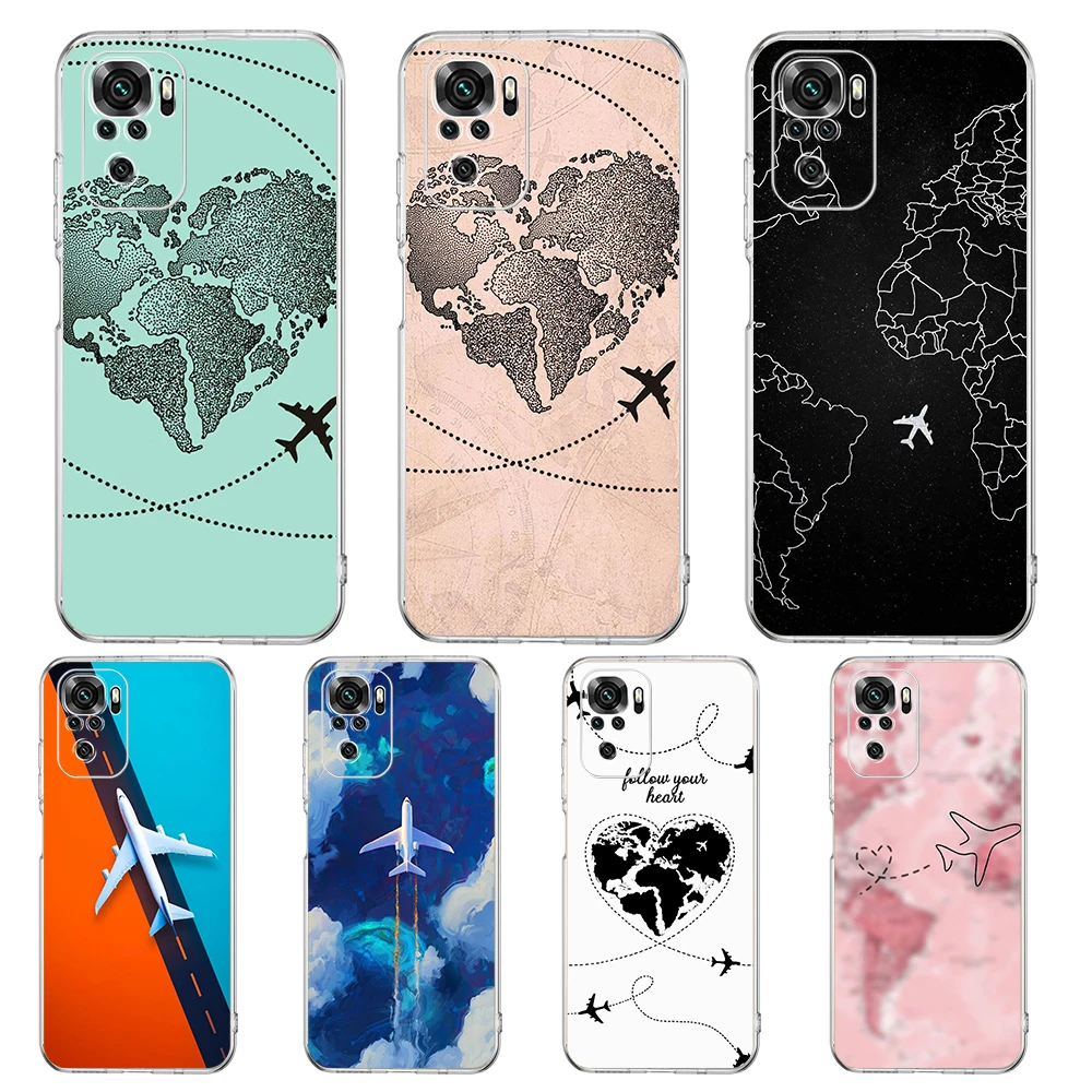 Transparent Phone Case for Redmi 13C 12C 10C Note 13 12 11 11T Gaming Plus Pro 5G Soft TPU Cover Travel-Inspired Airplane Route