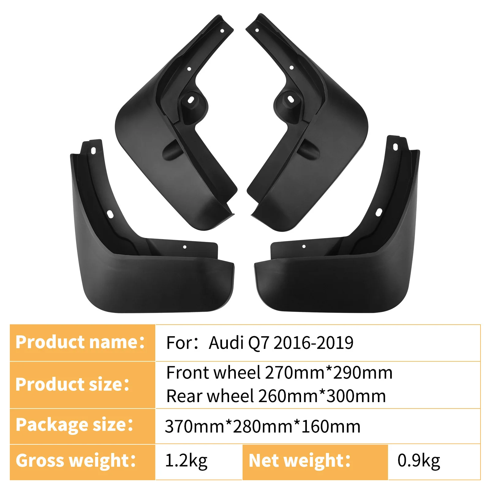 For Audi Q7 2016-2019 Car Mud Flaps Splash Guards 4PCS Front Rear Wheel Mudguards Tire Mud Skin Fender Auto Exterior Parts