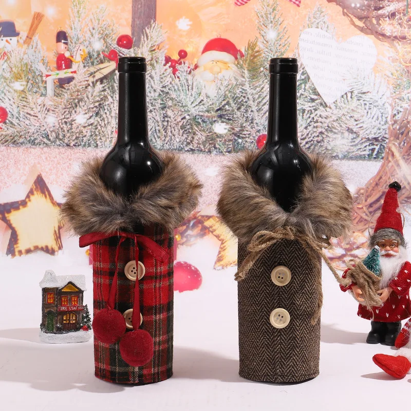 Christmas Wine Decoration Set Party Dance Wine Bottle Decoration Striped Plaid Skirt Table Decoration