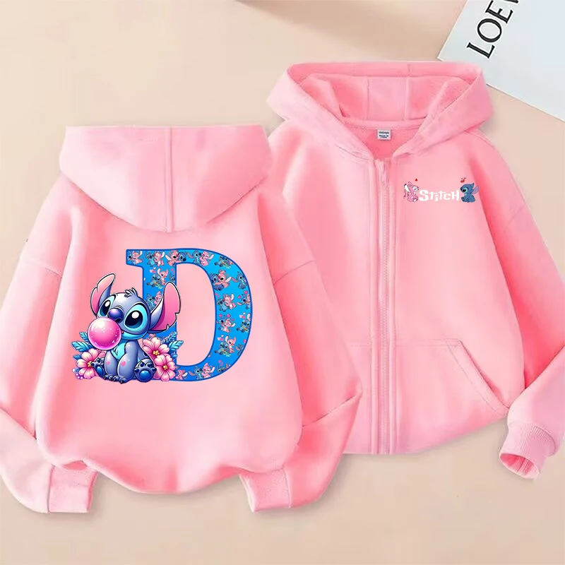 Stitch Disney enfant sweat à capuche avec fermeture éclair lettres de dessin animé filles extérieur sweat hiver à manches longues Harajuku pull décontracté à capuche