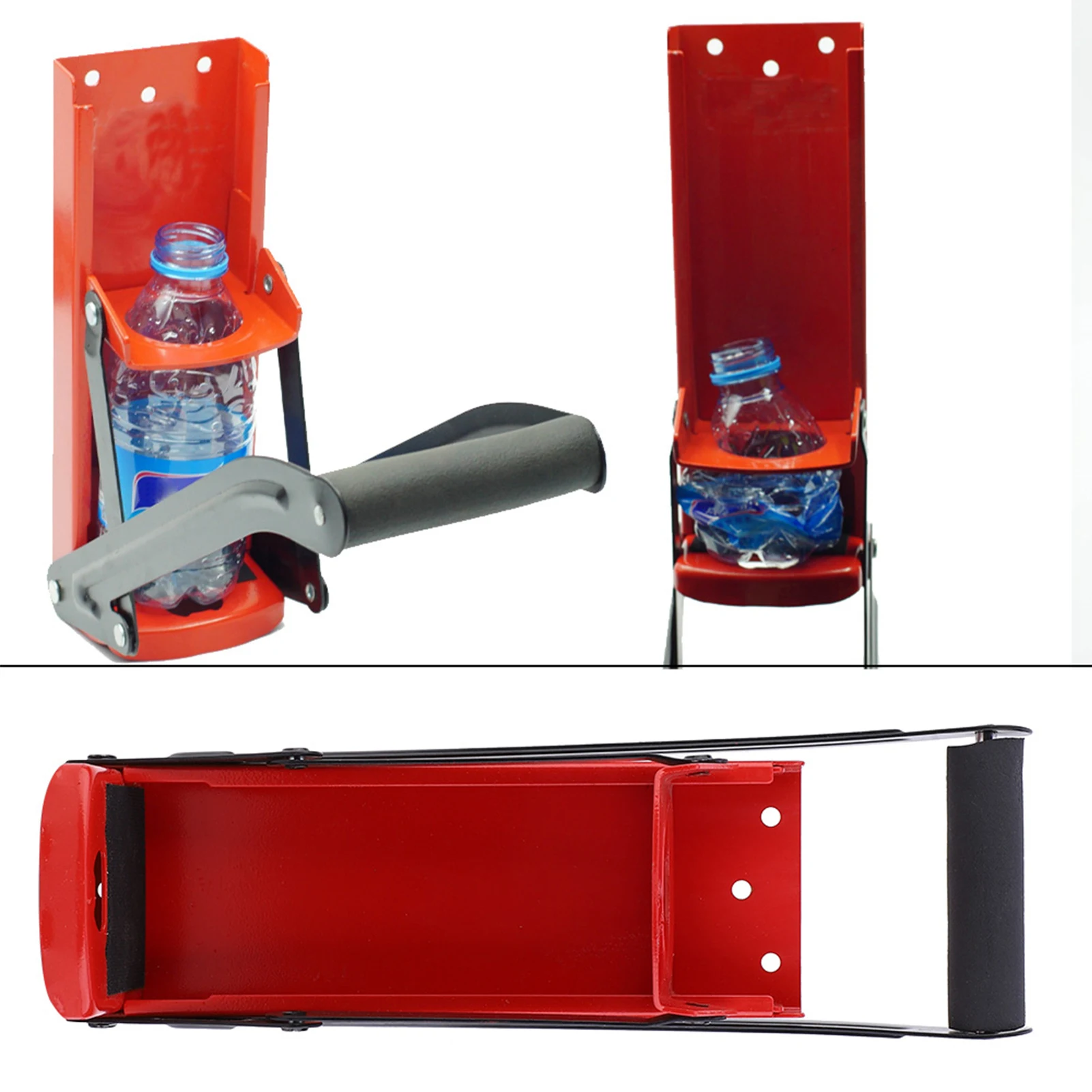Bottle Crusher 500ML Can Crusher Red Steel Rubber Handle Plastic Bottle Recycling Tool with Opener Plastic Bottle Crusher