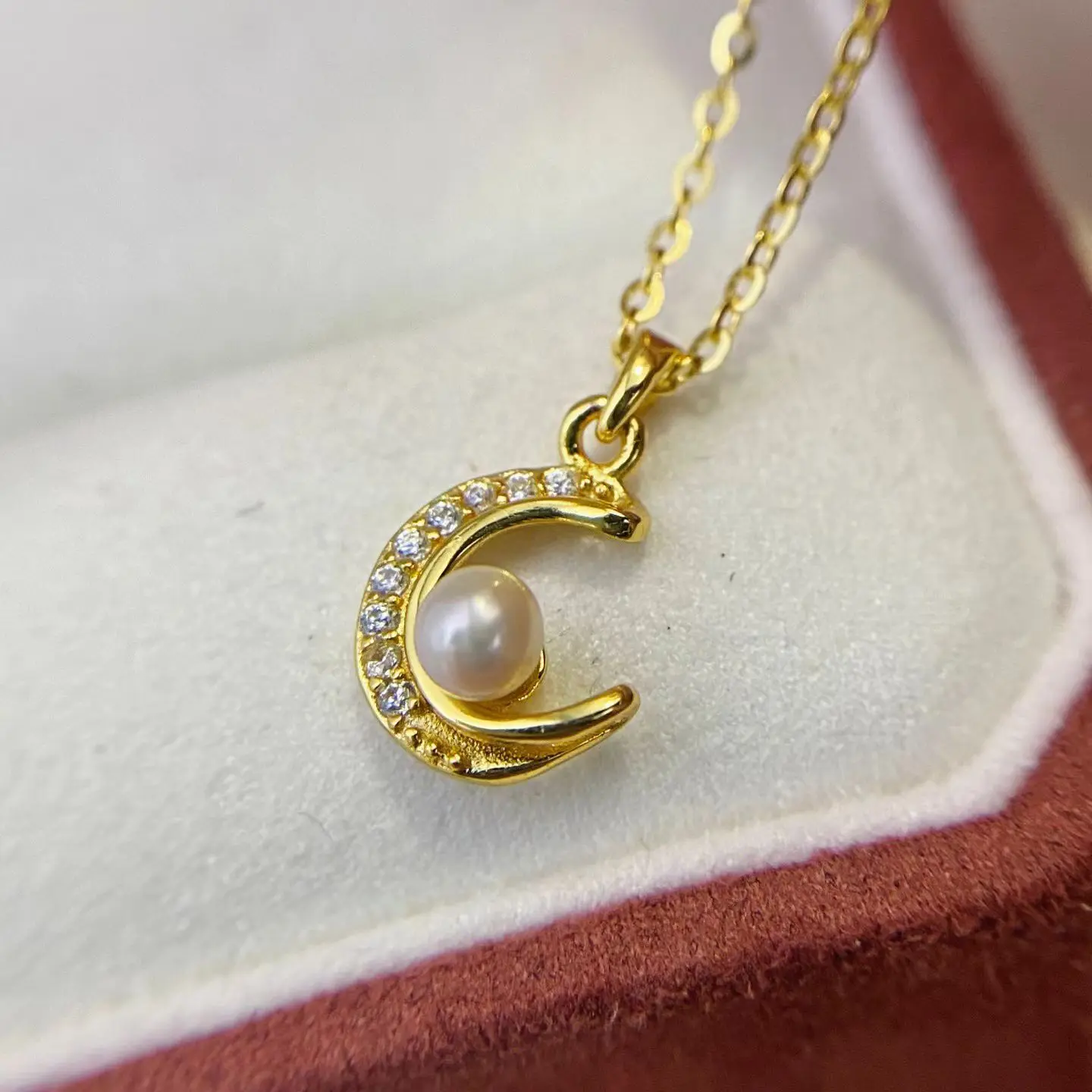Moon Shape S925 Sterling Silver Pendant Mount Base Mountings Findings Parts Fittings Accessories for 3-3.5mm Pearls 10pcs/lot