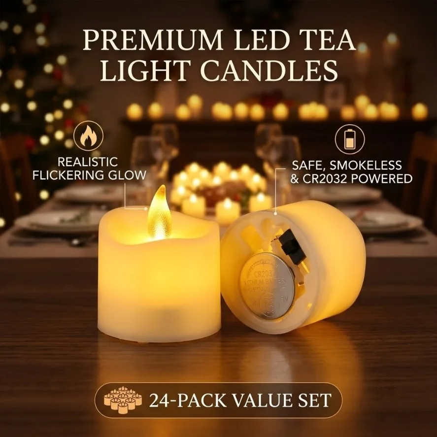 1~24PCS Led Candle Lights 2 Types Flameless Simulated Electric Candle Wedding Christmas Halloween Party Festival Decoration