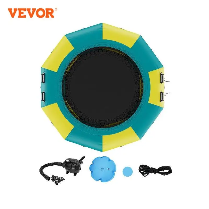 

VEVOR 10ft Inflatable Water Bouncer Recreational Water Trampoline Portable Bounce Swim Platform with 3-Step Ladder Water Sports