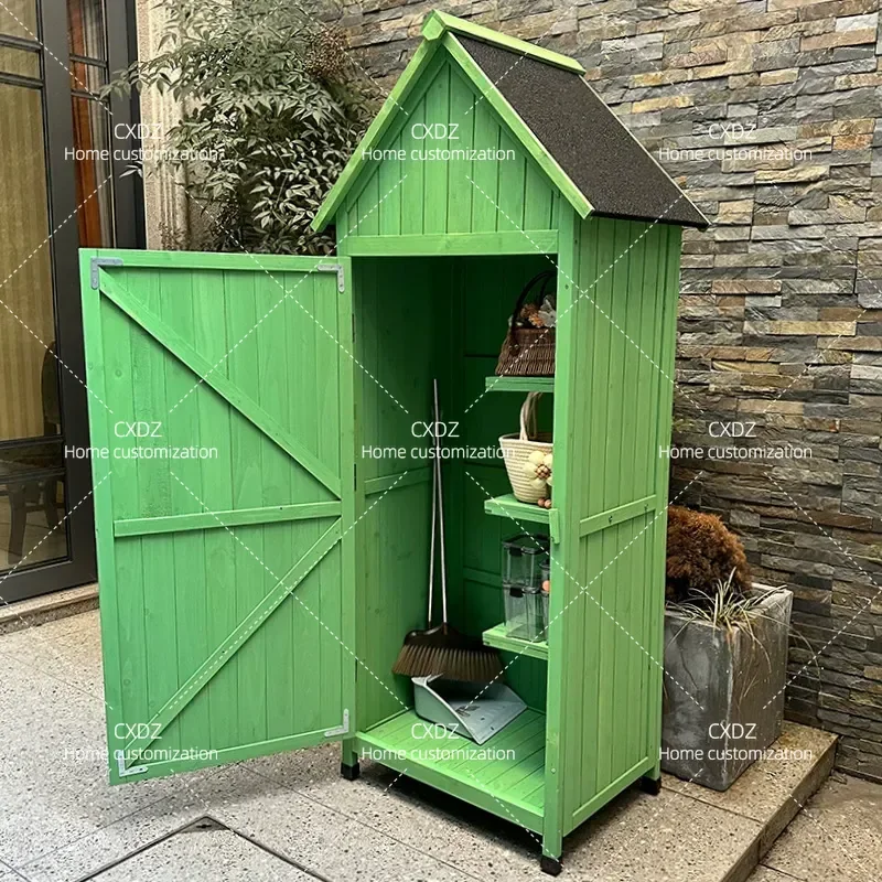 Outdoor Storage Cabinet Solid Wood Toolbox Pastoral Garden Rainproof Gardening Balcony Sundries Sorting