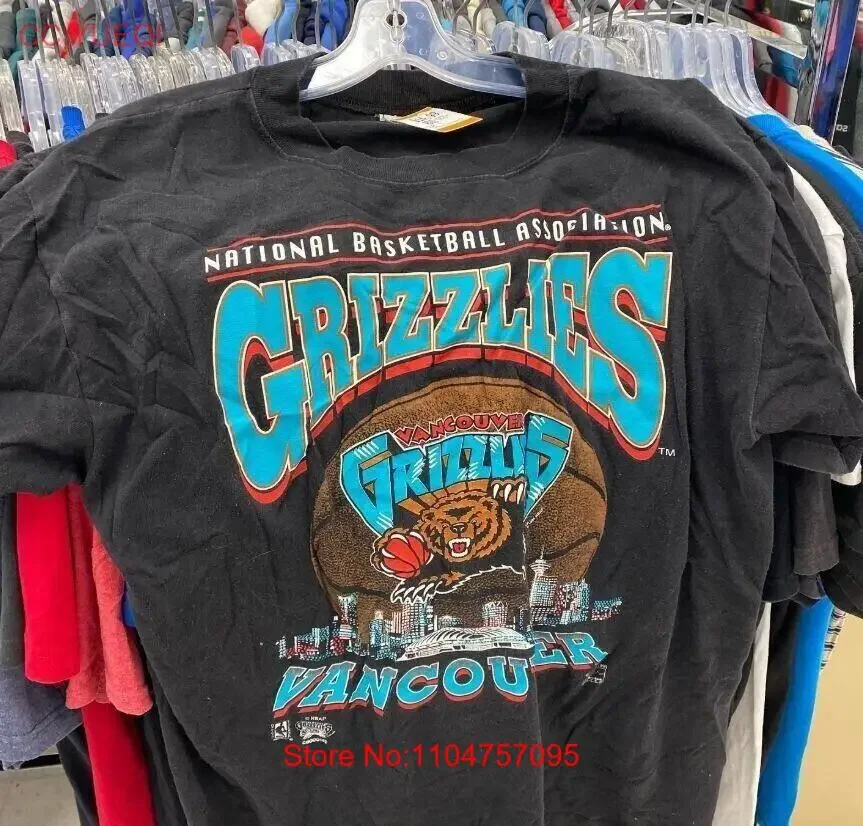 Camisa Retro de manga corta con logo de baloncesto de Vancouver Grizzlies para hombre y mujer KV27471 vintage lavada cómoda versátil ligeramente