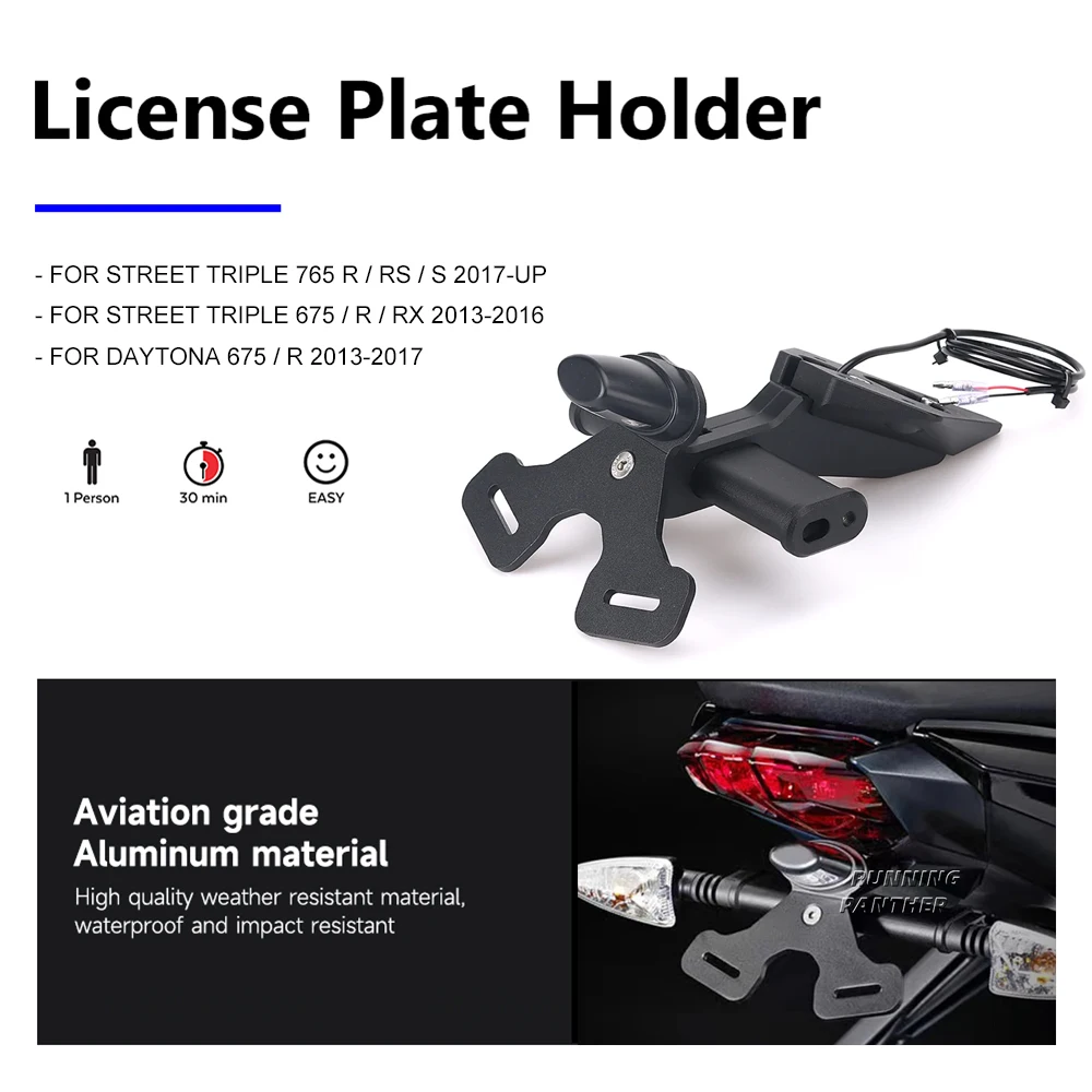 765R Motorcycle Accessories Separate License Plate Holder Waterproof  For Street Triple 765 R 765RS 675 675R RX  Daytona 675 R