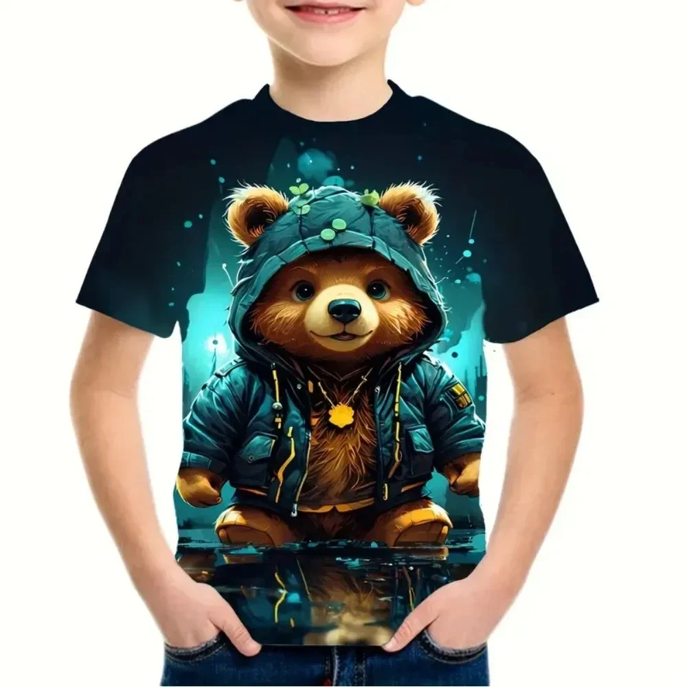 2026 Kids Clothes 3D Print Cute Cartoon Bear Short Sleeves Graphic T Shirts Outdoor Comforts Casual Tops T-Shirts for Children