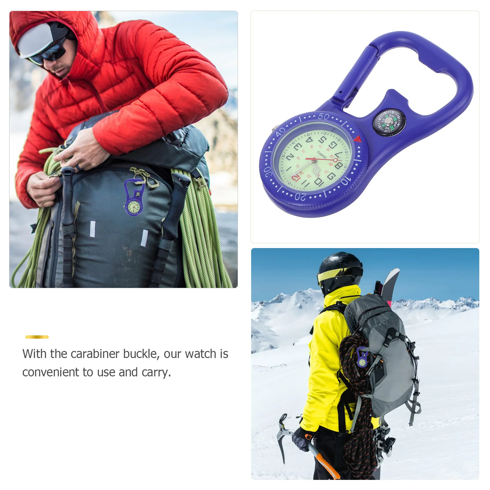 

Compass Carabiner Watch Luminous Bottle Opener Backpack Blue Clip-On Nurse