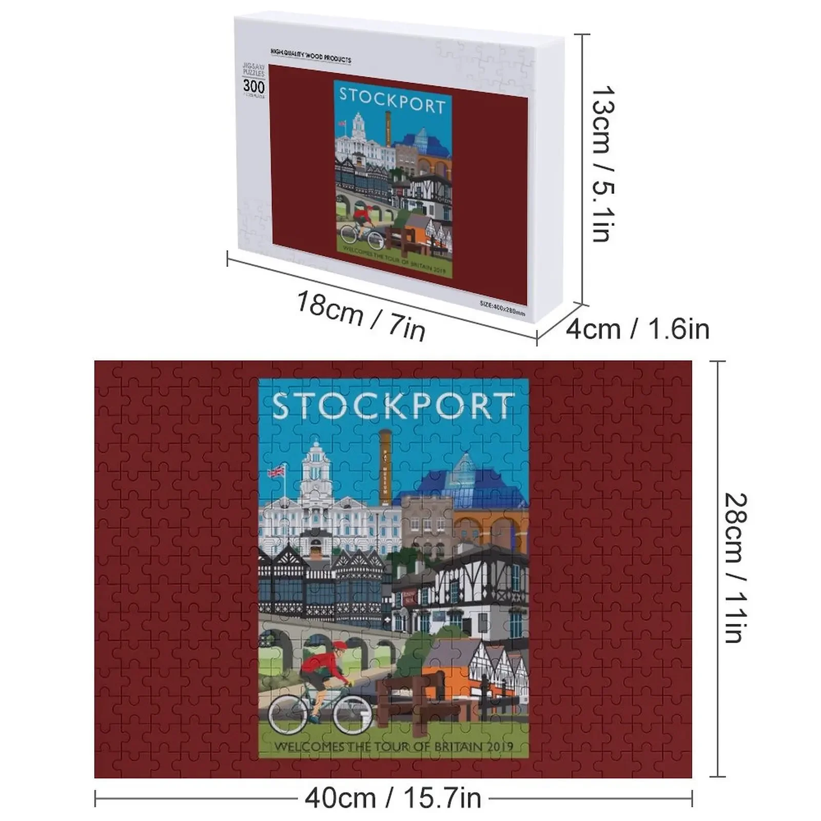 ストックポート - ツアー・オブ・ブリテン 2019 ジグソーパズル ジオラマ アクセサリー パーソナライズされた木製ネームパズル
