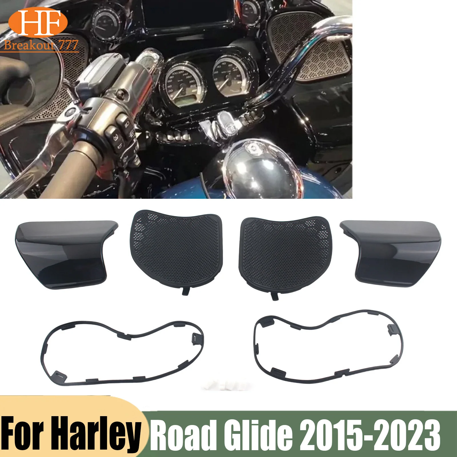 For Harley Road Glide 2015-2023 Speaker Grill Covers + Glove Box Door Cover