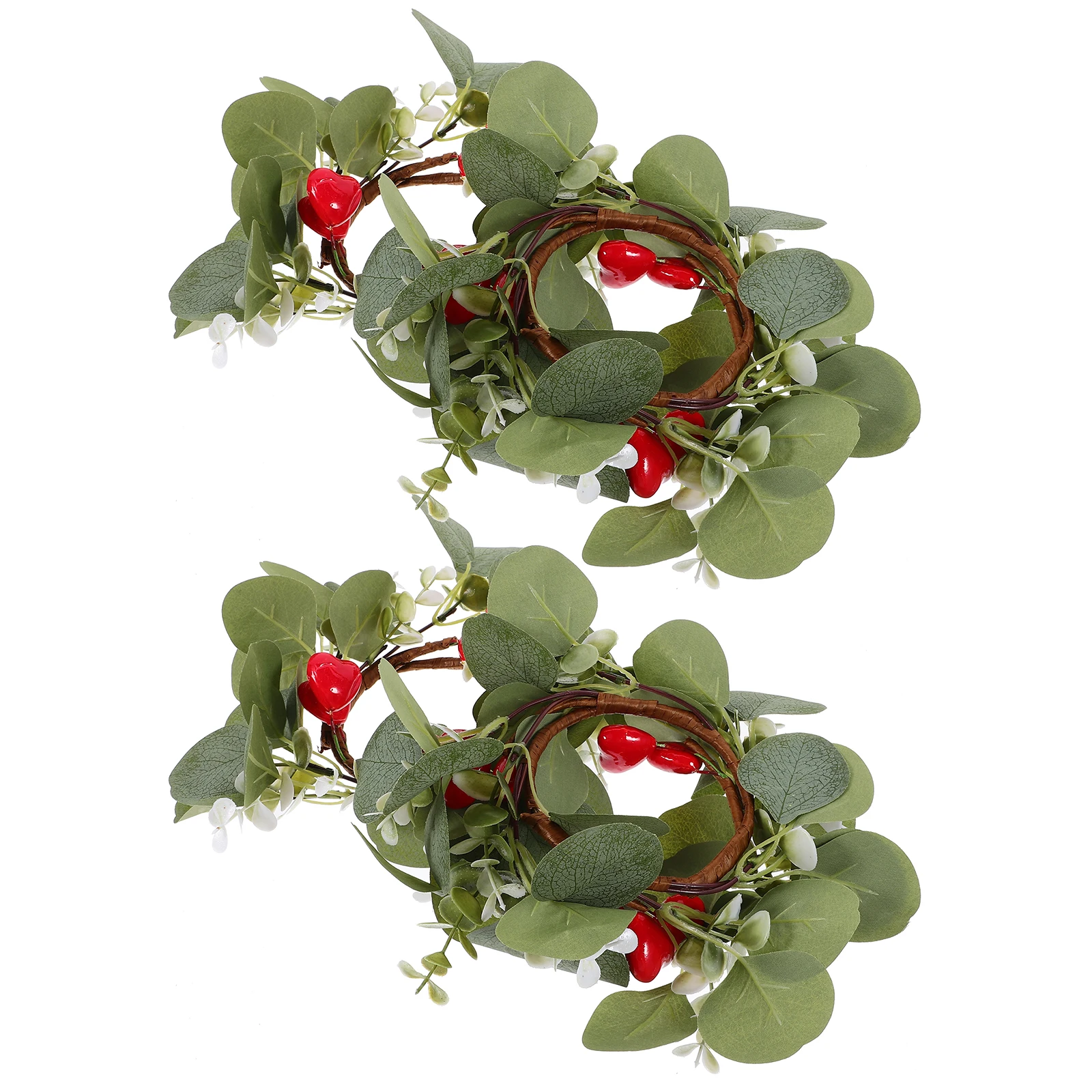

2pcs Simulated Eucalyptus Love Wreath Rings 8 5cm Diameter Artificial Leaves Valentine Wedding Party Decorations Table