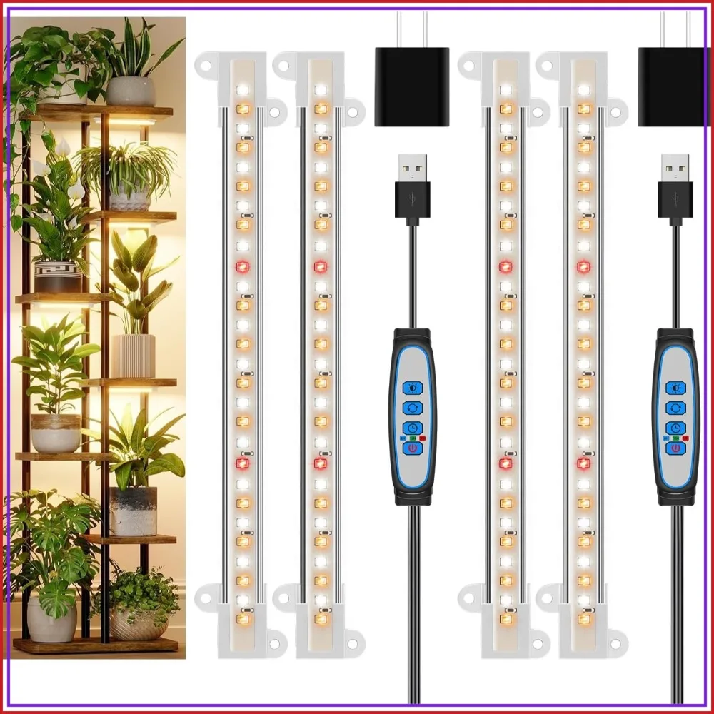 

8" Full Spectrum Grow Light Strip for Indoor Plants, 112 LEDs, 3 Modes, Auto Timer 6/12/16H, 5 Dimmable Levels, 2 Pack