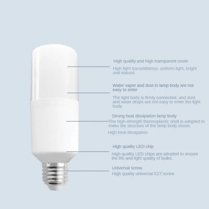 Bombilla LED cilíndrica para decoración del hogar, lámpara de araña, luz de vela, E27, 5/7/9/12W, 220V, 20 unidades