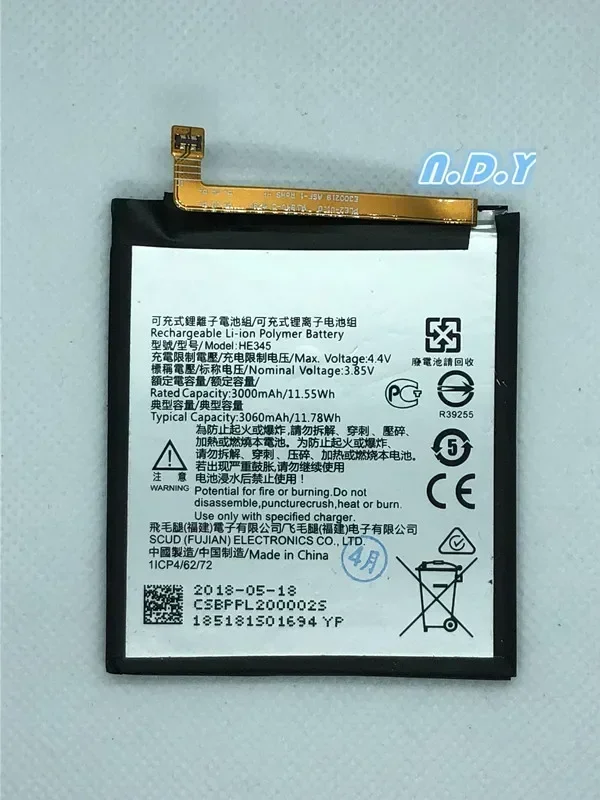 

Original HE345 3060mAh Battery For Nokia 6 2nd 6 2018 TA-1054 HE 345 Batteries Bateria