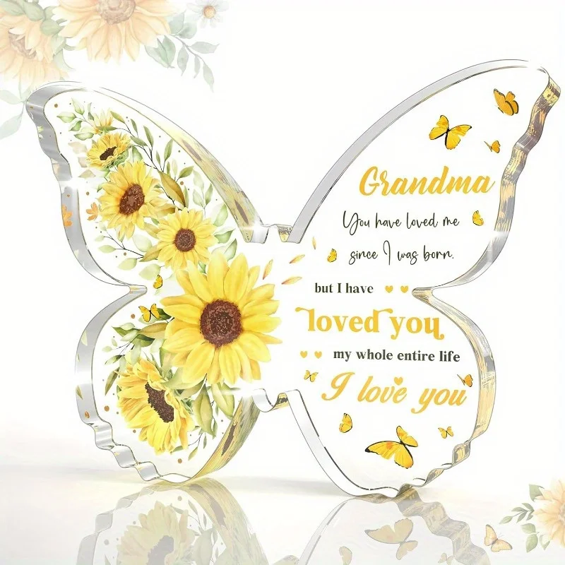 Gift for Grandma Birthday, Acrylic Butterfly Plaque Decor, Sunflower Grandson Granddaughter Present, Thanksgiving Christmas Nana
