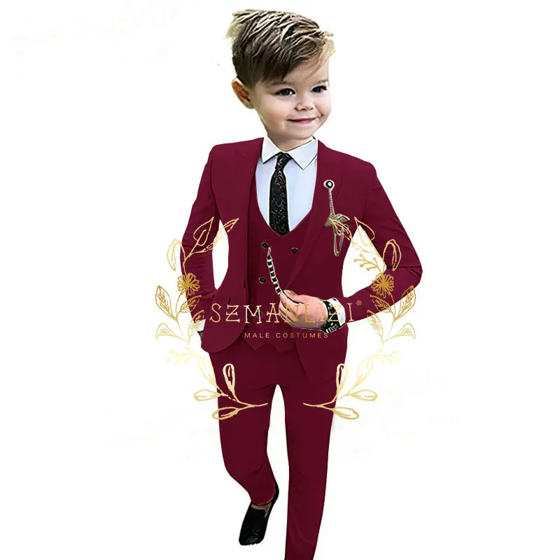 Formal Beige Boys Suit 3 Piece Party Wedding Tuxedo Child Jacket Pants Vest Custom Made Kids Costume 3-16 years old