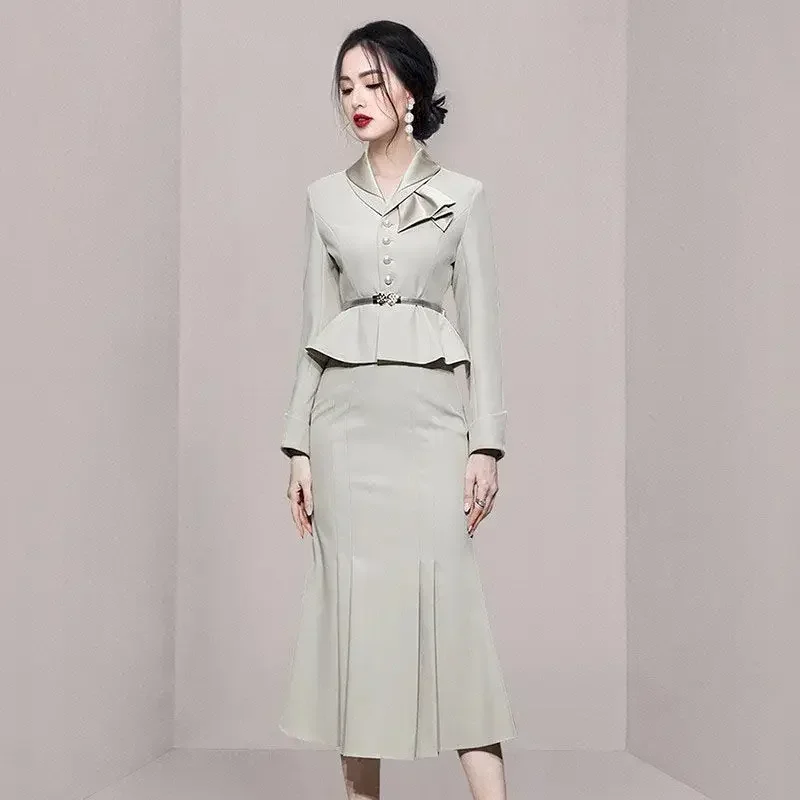 UNXX New Women 2023 Spring Autumn Casual 2 Pieces Set Single-Breasted Tops + Simple Mermaid Skirt Korean Profession Skirt Suit