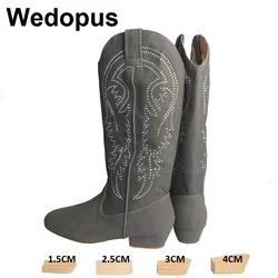 Wedopus Practice OEM Long Dance Boots Grey Rhinestone Soft Salsa Ballroom Party Line Dancing Shoes Boots Suede Leather Sole