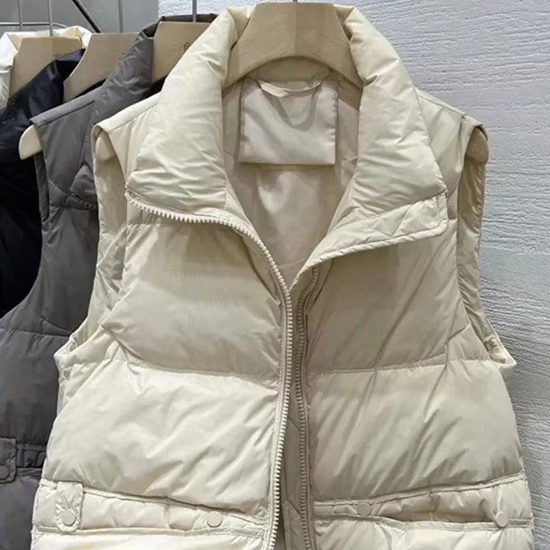Fashion Standing Collar Down Cotton Vest Female Autumn Winter Women's Cotton Jacket Short Casual Warmth Waistcoat Tops