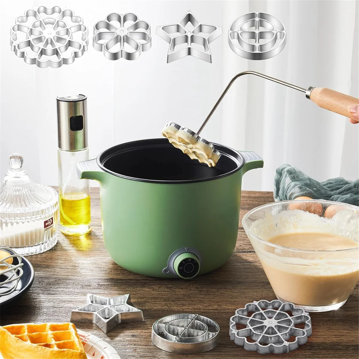 6 pezzi stampi in ferro per rosetta set stampo Bunuelos con manico kit per timbri da cucina formine per biscotti stampi per waffle in lega di alluminio