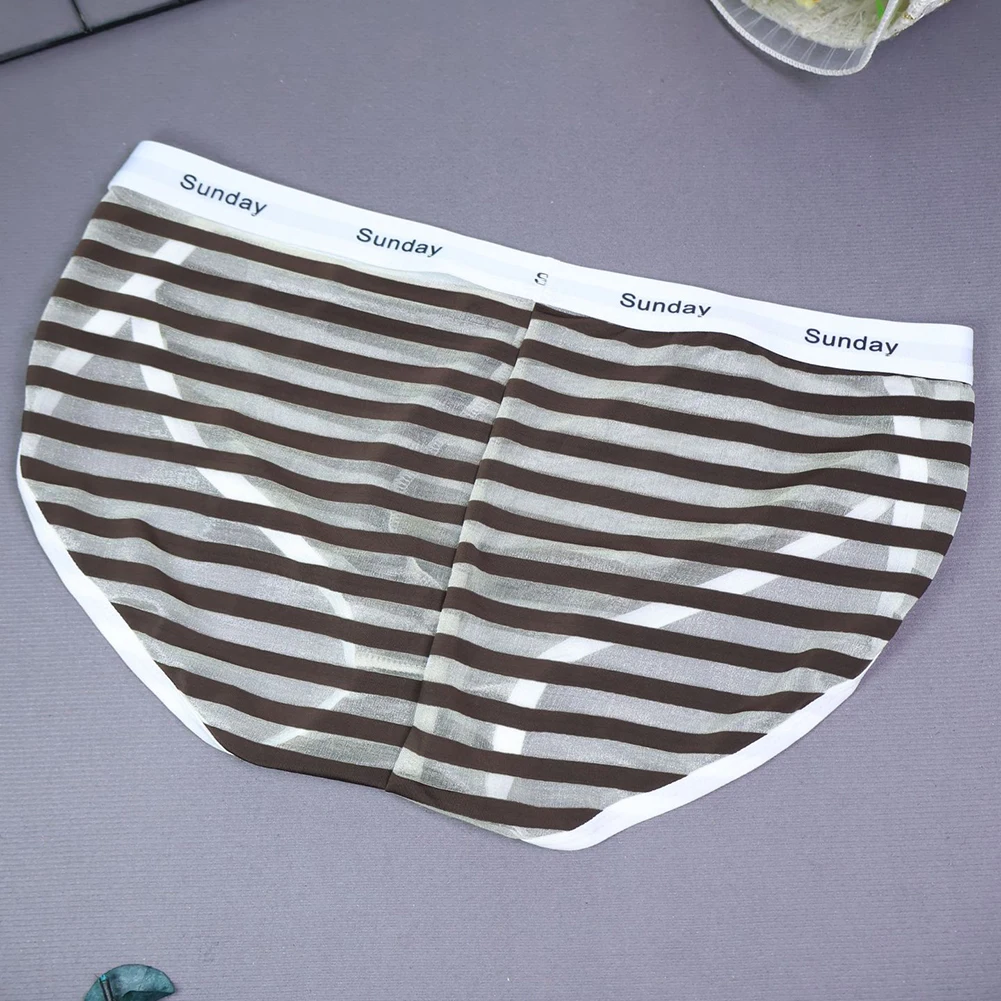 Men Fashion Sheer Striped Mesh Briefs Side Fork Loose Jockstrap Pouch Underwear Breathable Casual Home Panties