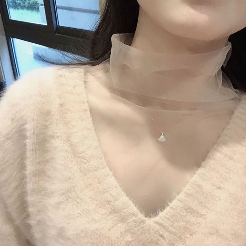 

Fashionable High Collar Lace Base Shirt Women's Autumn Winter Inner Wear Layer Thin Transparent Mesh Top Stylish Net Shirt
