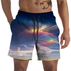 Rainbow Graphic Beach Shorts For Men Colorful 3D Printed Board Shorts Summer Sports Short Pants Loose Swim Trunks Streetwear