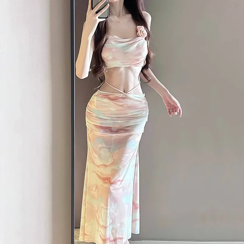 مثير بيكيني ملابس السباحة النسائية قطعتين ثلاث مجموعات عطلة الشاطئ الصلب دعم جمع يشعر تنورة طويلة الراقية الإحساس