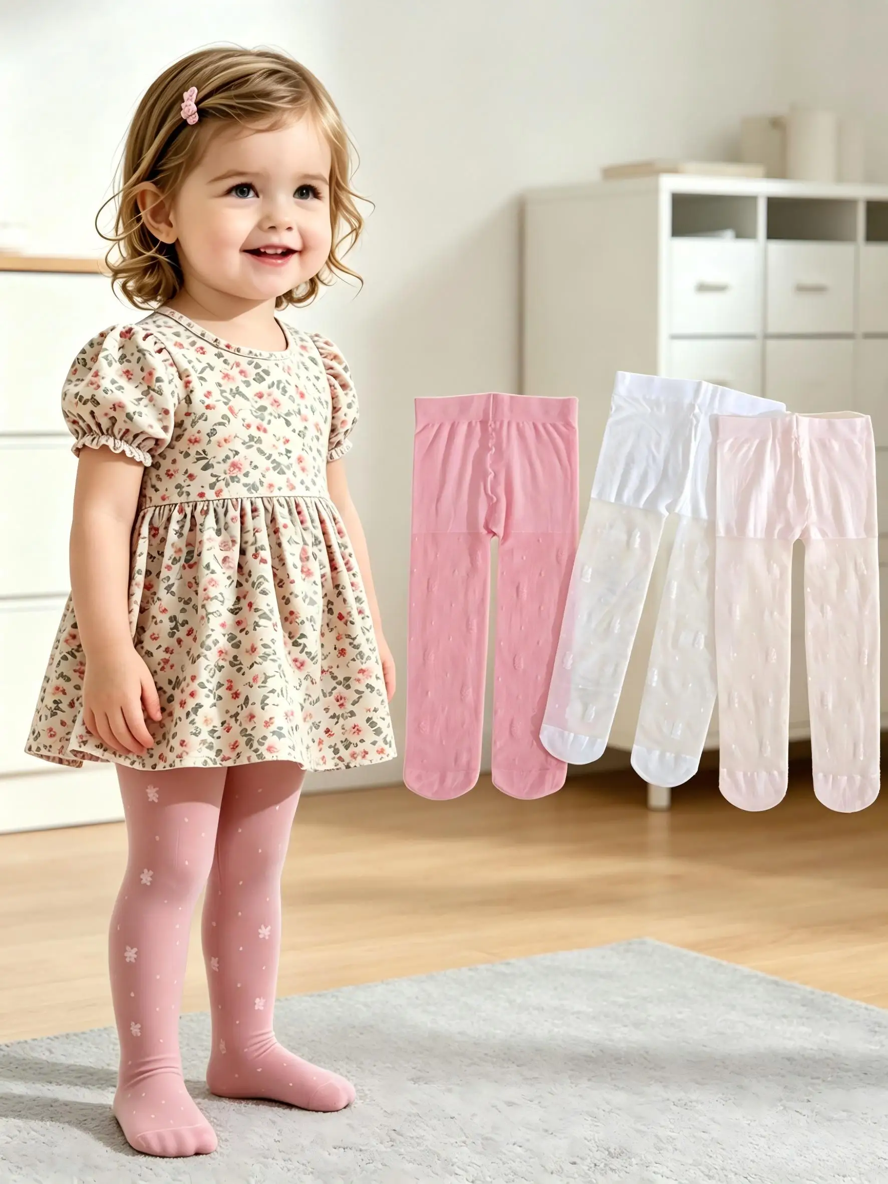 3Pack Toddler Girls Floral Print Tights 0-3Y UPF50 Sun Protection Sheer Elastic Kids Pantyhose for Summer Dress Party Daily Wear