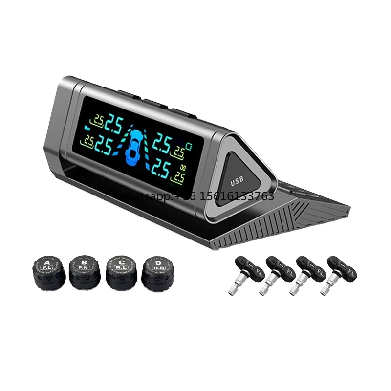 Wireless Solar Car Tire Pressure Monitoring System 315MHz Frequency LED Display 30-50 PSI Range External Sensor Number Plate