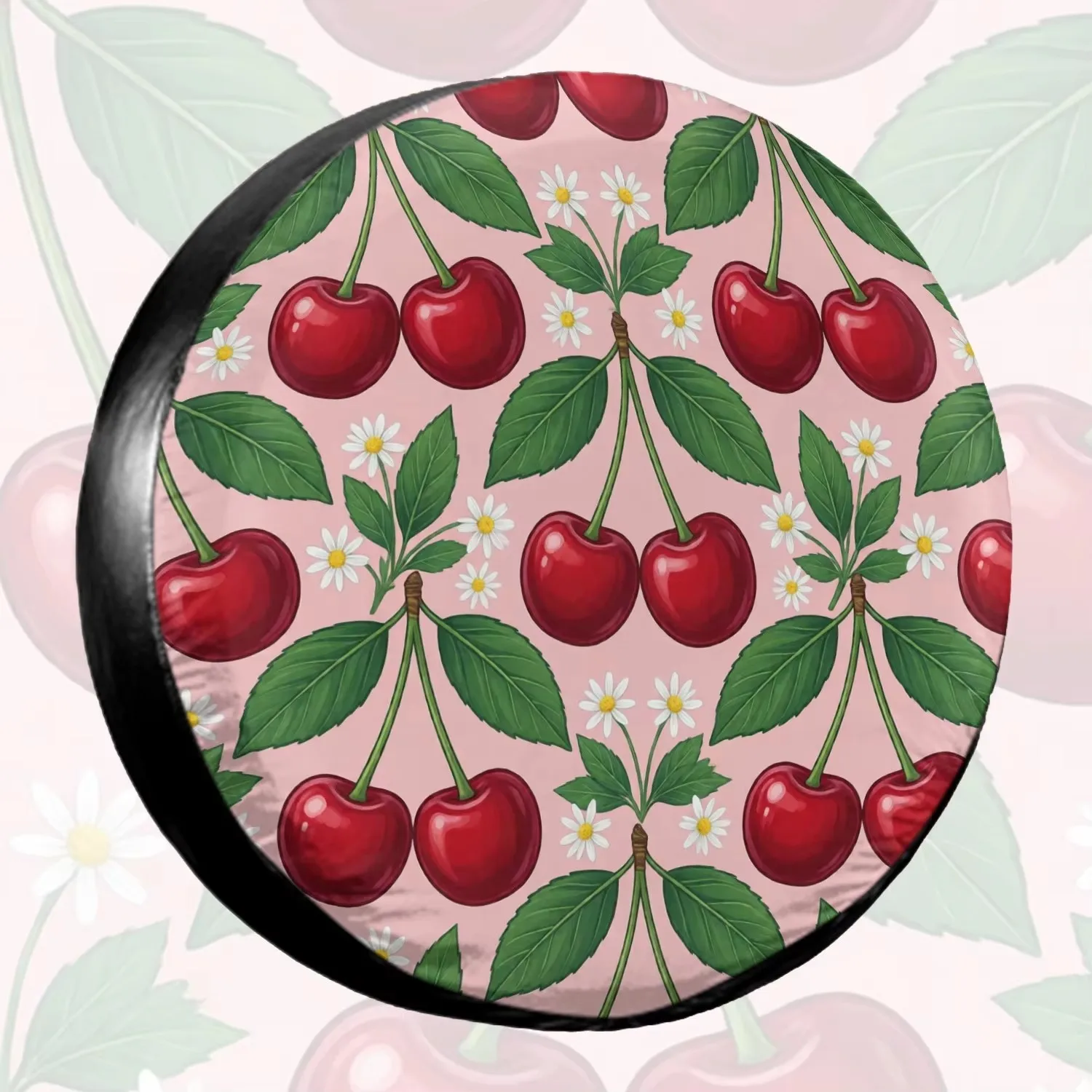 Cherry Mini Floral Seamless Pattern Spare Tire Cover Weatherproof Dustproof Universal Wheel Protector for SUV Truck