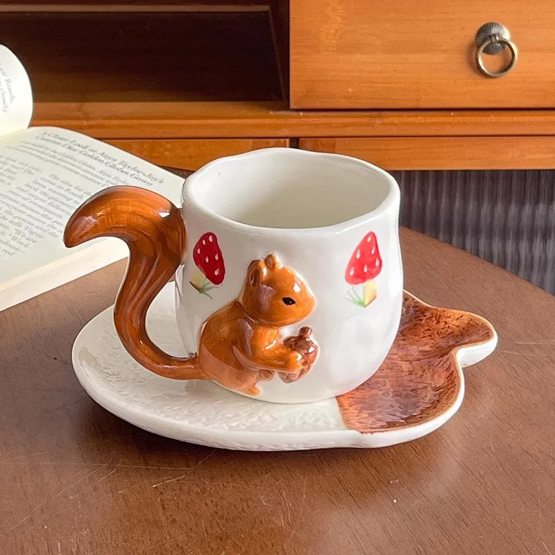 

Creative Ceramic Underglaze Color Hand-painted Relief Cute Squirrel Mug Breakfast Milk Cup Coffee Cup&Saucer Water Cup