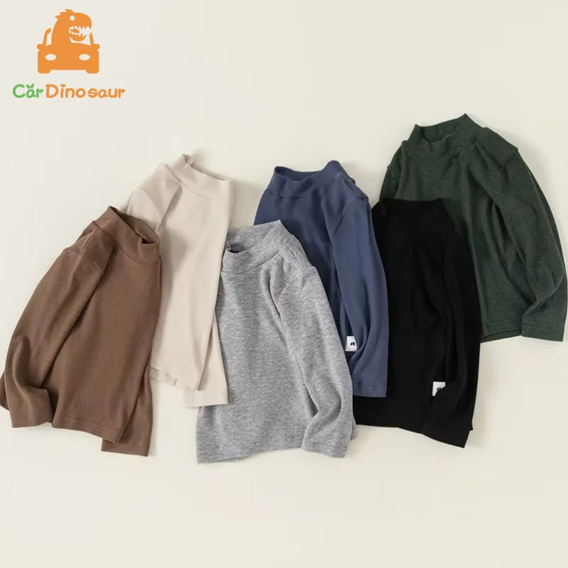 2025 Spring Autumn 1 2 4 6 8 10 Years Children Solid Color Long Sleeve High Neck Unisex Kids Girl Boy Basic Turtleneck T-Shirt