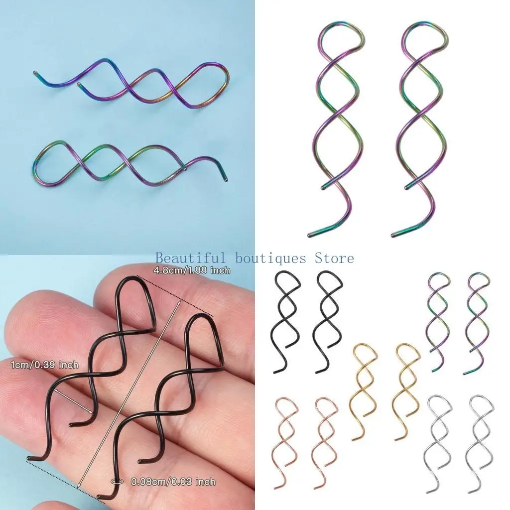 U4LF Spiral-Threader Earring Stainless Steel Dangle Earring Handmade Twisted Linear Curved Dangling Minimal Earring Unisex