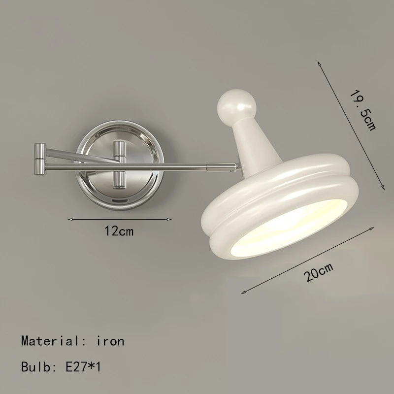 Scandinavische crèmekleurige ijzeren wandlamp Moderne intrekbare draaibare LED-wandlamp voor slaapkamer Nachtkastje Gang Verlichtingsarmaturen