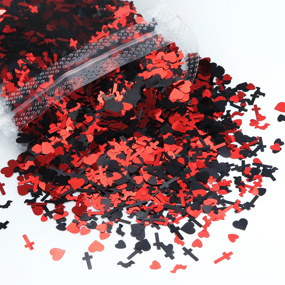 5g Halloween Bat Glitter For Epoxy Resin Filling Red Black Love Heart Cross Sequin Halloween Gift DIY Epoxy Resin Craft Material