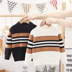 Autumn Winter Boys Sweater Stripe Design Full Sleeve High Collar Knitting Shirt For 2-6 Years Kids Children Handsome Knitwear
