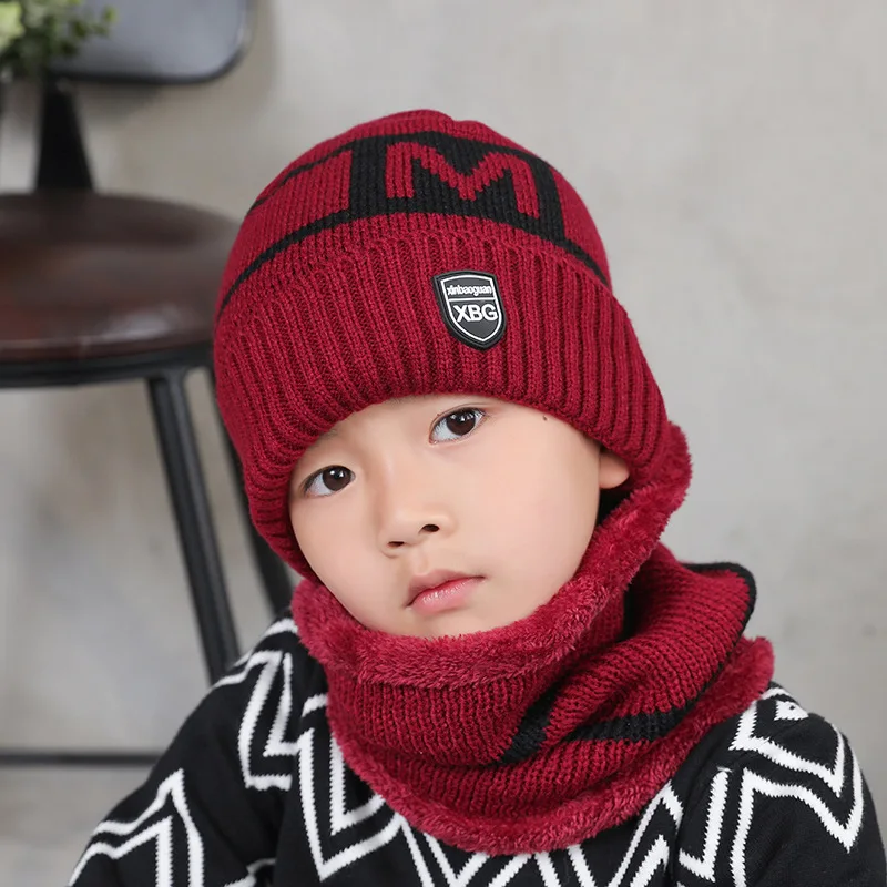 Warm Kids Winter Knitted Hat and Fleece Neck Warmer Snood Scarf Set for Boys Girls Age 2 3 4 5 6 7 8 9 10 Years Old