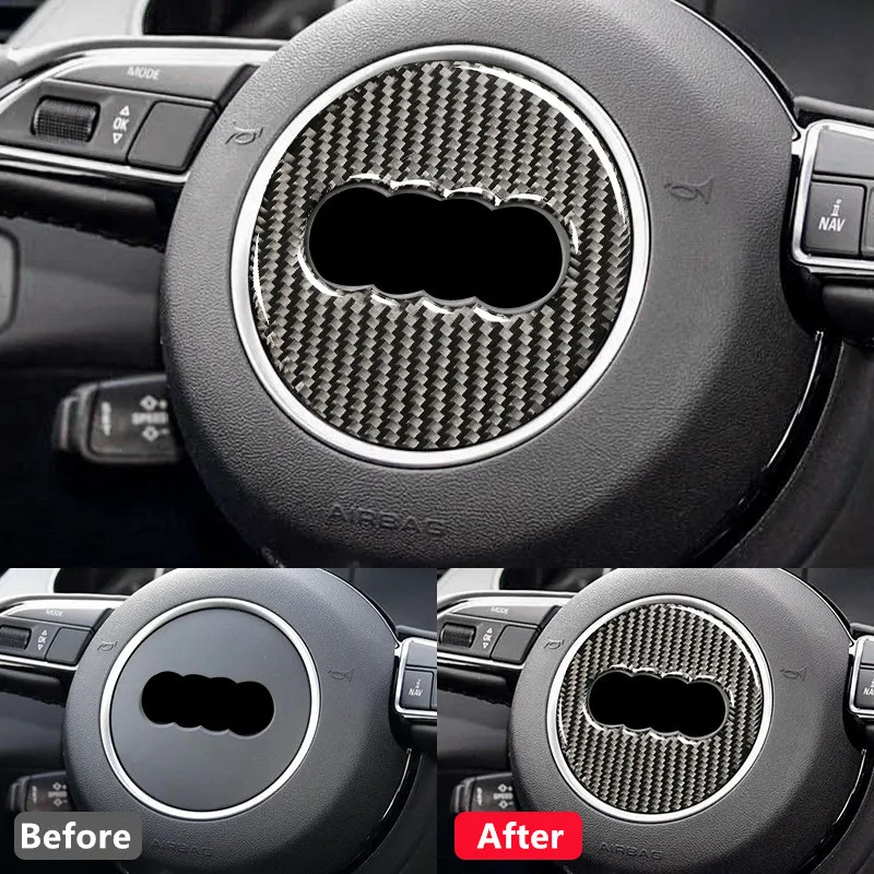 Car Steering Wheel Carbon Fiber Cover Adhesive Frame Accessories for Audi A1 A3 A4 A5 A6 A7 Q3 A6 C7 Q5 A8 Q7 B6