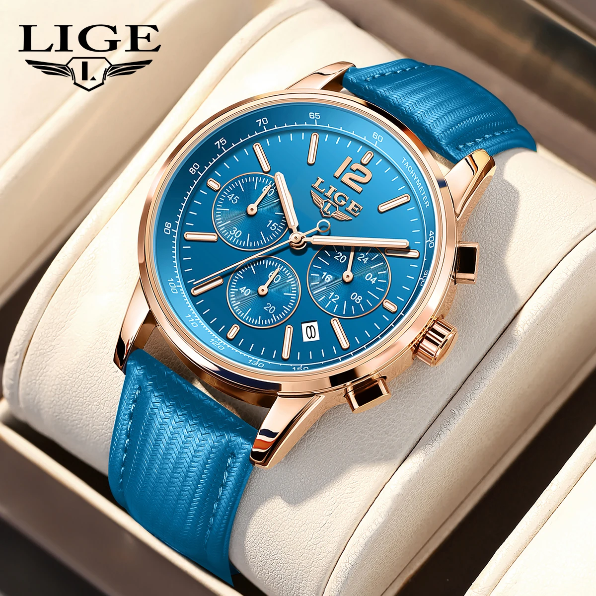 

Мужские часы LIGE: элитные спортивные военные часы, водонепроницаемые, светящиеся, с хронографом, нейлоновым и кожаным ремешком, с датой, кварцевые.