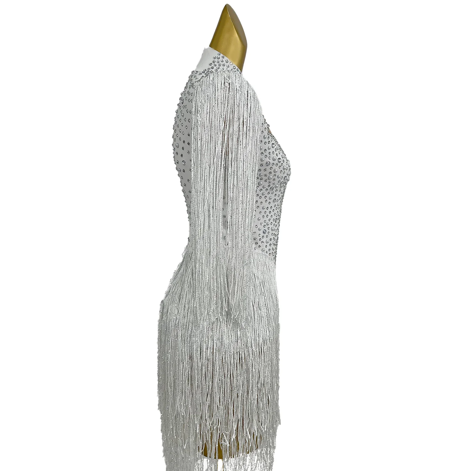 Elegant White Birthday Evening Rhinestone Tassel Dress Plus Size Women Dinner Gown Club Outfit Hollow Out Cocktail Prom Dress