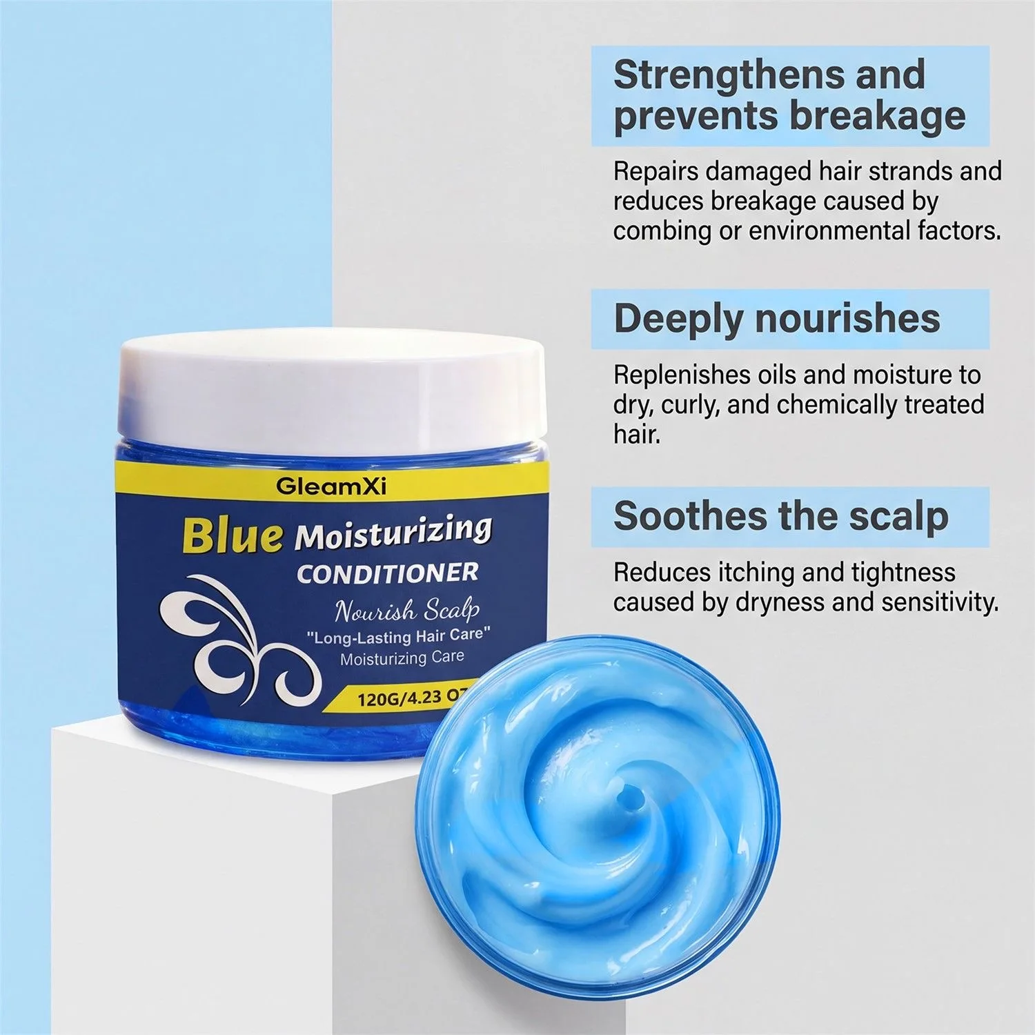 120g Blue Moisturizing Hair Conditioner Mild Nourish Silky Smooth Glossy Hair Daily Hair Care For Dry Frizzy Hair All Hair Types